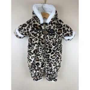 Pistachio Girls’ Leopard Print Faux Fur Snow Suit 3–6 Months Winter Baby